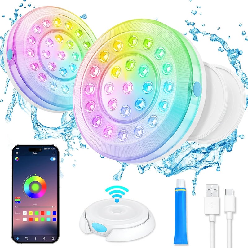 HOMLY Rechargeable Submersible Pool Lights with Wireless APP Control, Waterproof Underwater Smart LED Lights Controlled Multiple Lighting Modes, 4000mAh Magnets Lights for Multi Scene Pool Decoration - Image 1